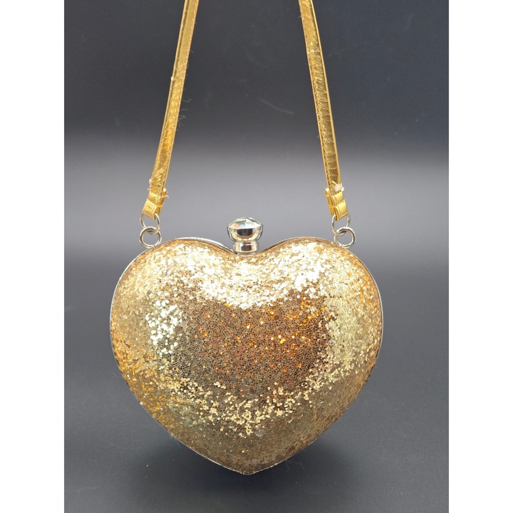 GapKids Gold Glitter Heart Shaped Clutch Bag Faux Crystal Clasp Purse